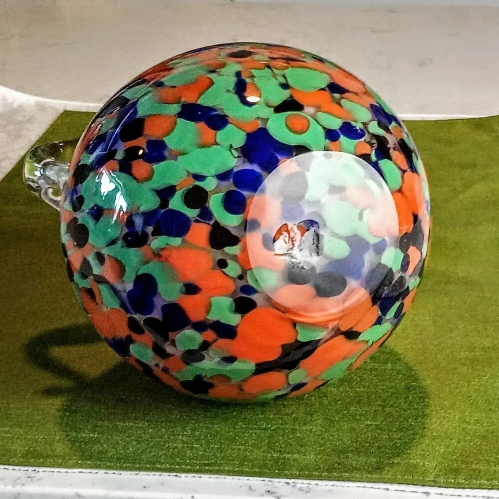 Multicolor Hand Blown 2-Handle Art Glass Jug Vase